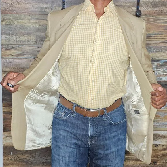 Vintage Pierre Cardin Wool Linen Beige Blazer Jacket 40R - Picture 5 of 11